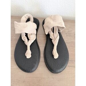 Sanük Yoga Mat Thong Sandals Black Cream Fabric Size 8